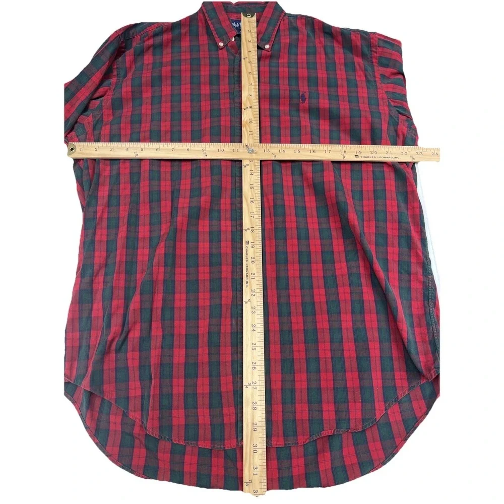 Vintage 90s Polo Ralph Lauren Button Down Shirt Red Green Size M Blaire Gold Dot